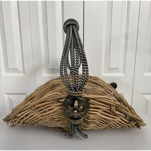 Vintage Maitland Smith Wicker Reed, Wrought Iron, Glass & Brass Basket